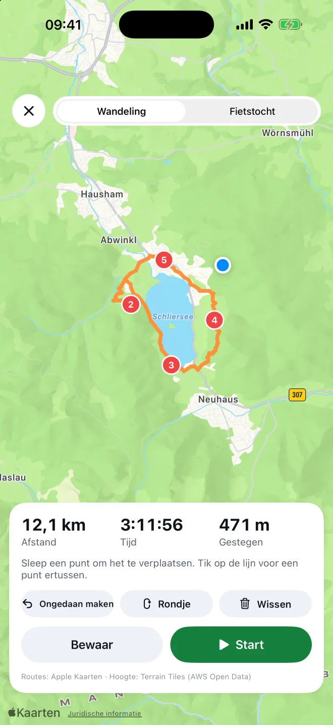 Een gepland rondje om de Schliersee met afstand, tijd en stijging